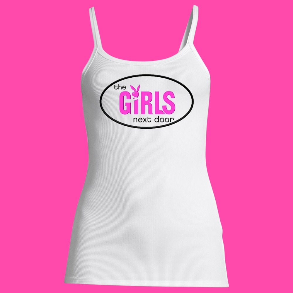 White Fitted Camisole with Pink Graphic